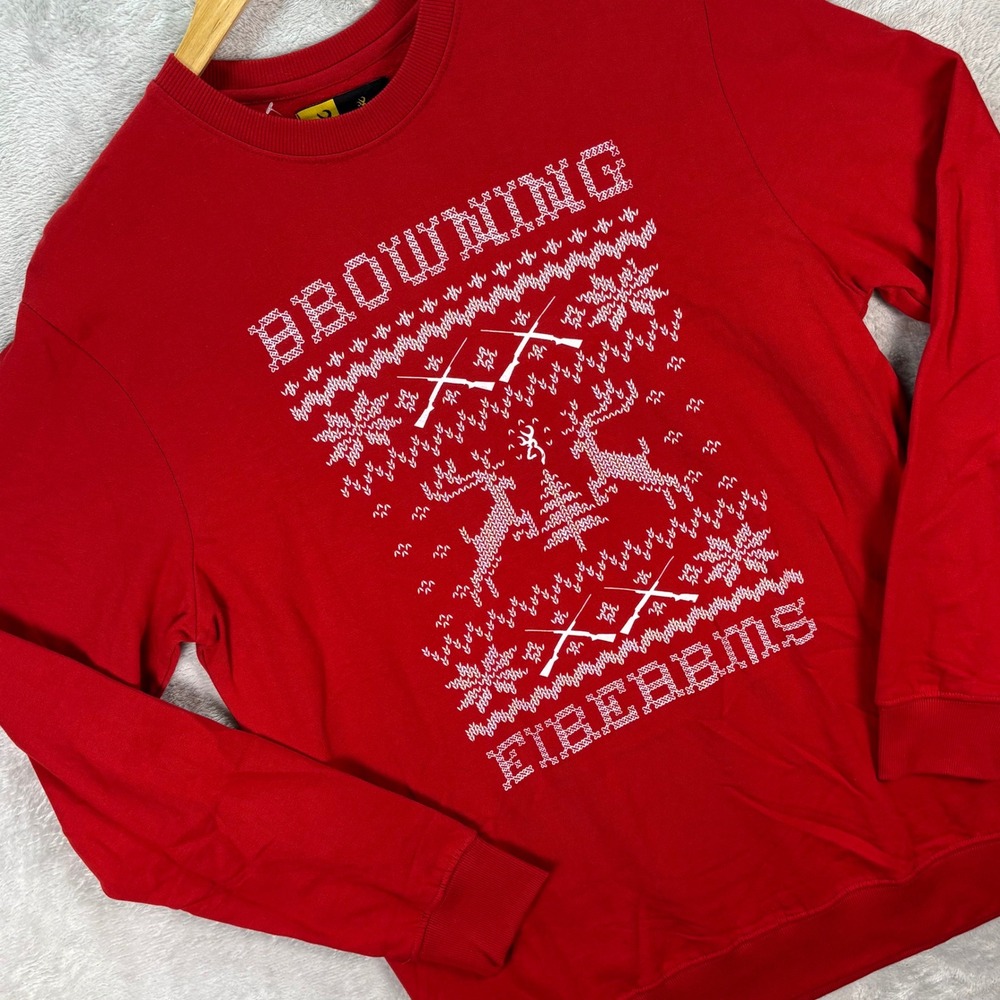 Browning‎ Men's L Red Christmas Deer Graphic Sweatshirt Cotton Holiday Crewneck